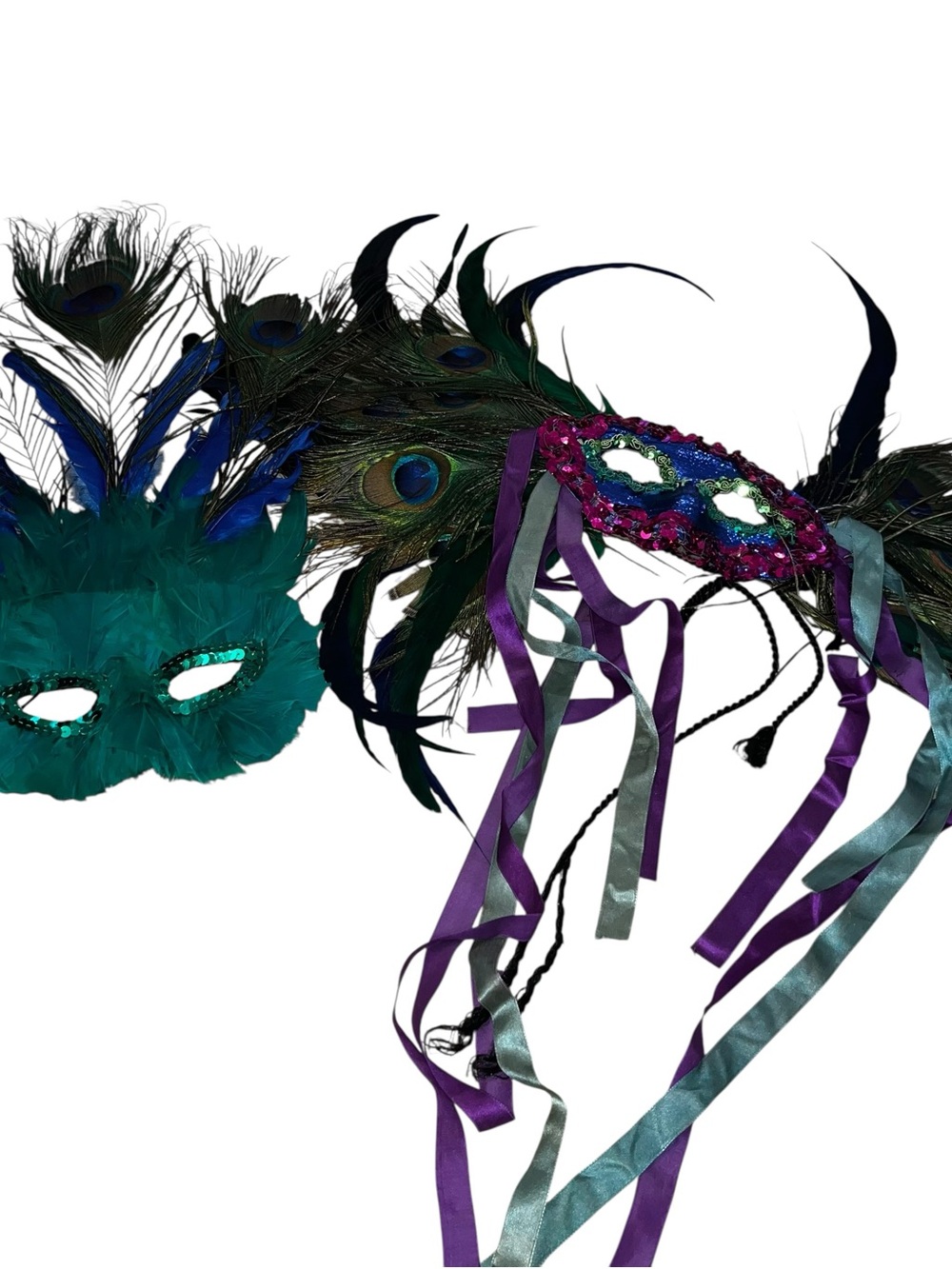 Peacock Feather Masquerade Ball Masks Teal Purple lot Halloween
